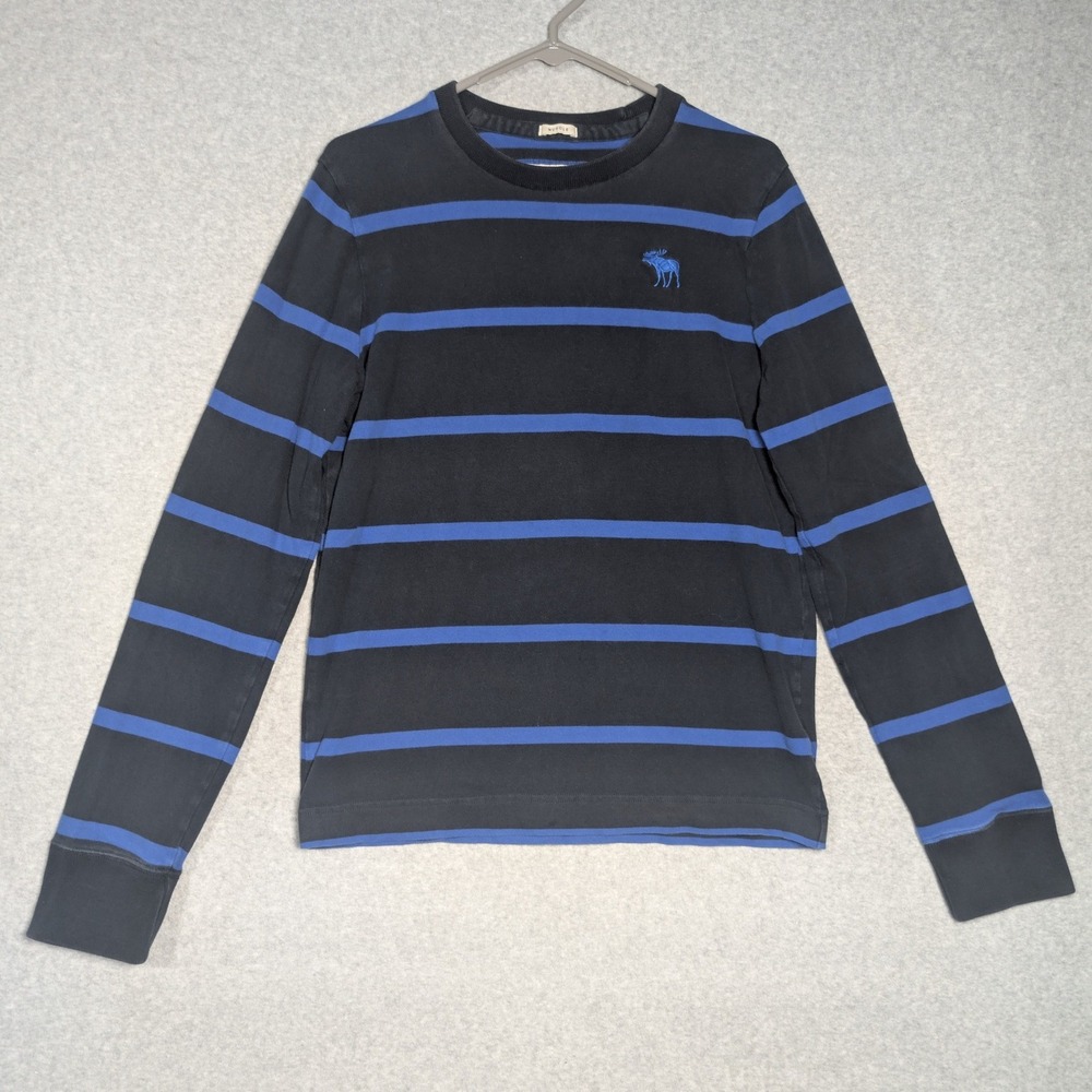 Abercrombie & Fitch Long Sleeve Shirt Mens Medium Blue Muscle Fit Striped Rugby